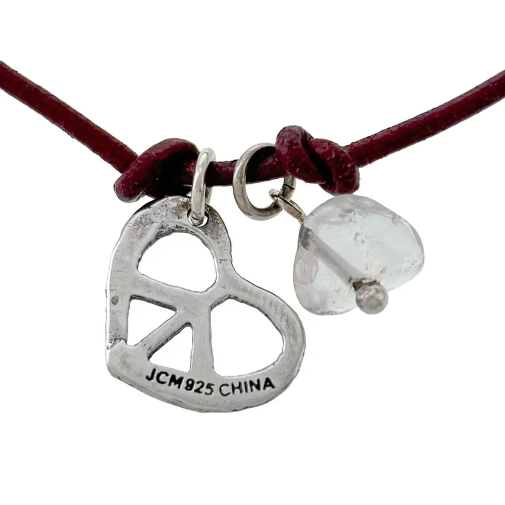 Vintage Sterling Silver 925 Peace Heart Quartz Leather Adjustable Bracelet